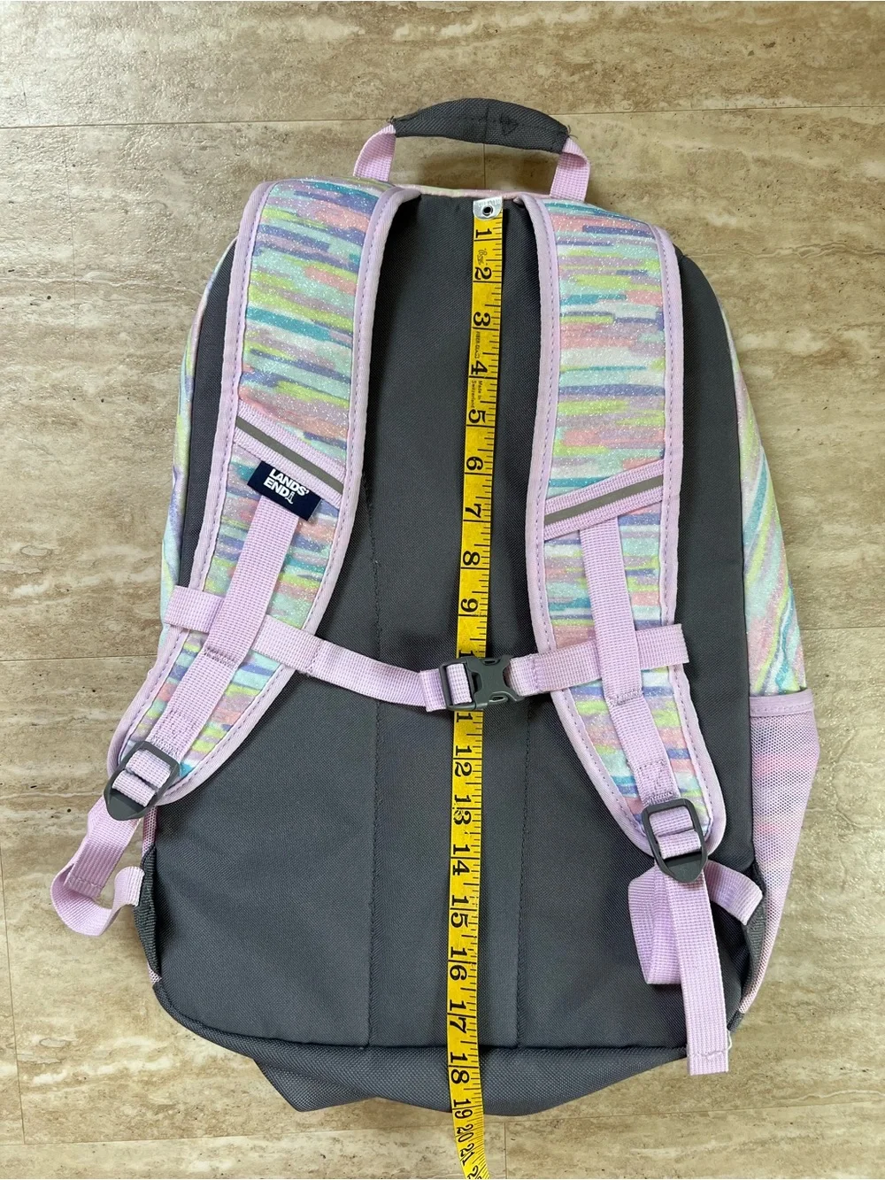 Lands' End ClassMate Backpack in the glitter paint stripe Large 18”